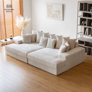 Oversized Cream Corduroy Sectional, Deep Seats
