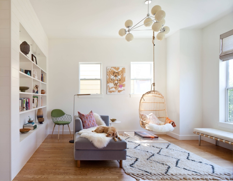 Oversized Ottoman Seating Centerpiece with Modern Strap Chairs