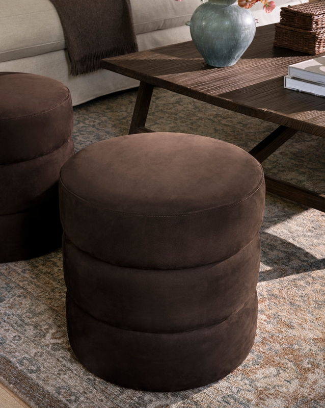 Oversized Round Channel Tufted Ottoman in Cream