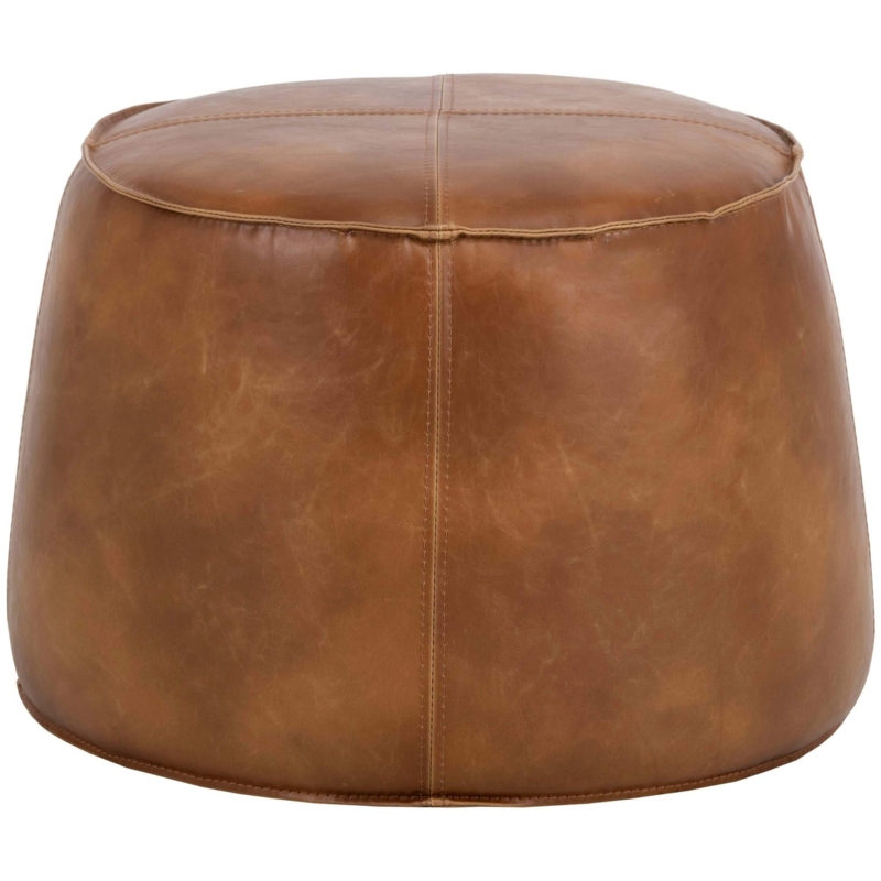 Oversized Round Ottoman Tobacco Tan Distressed Button Tufted