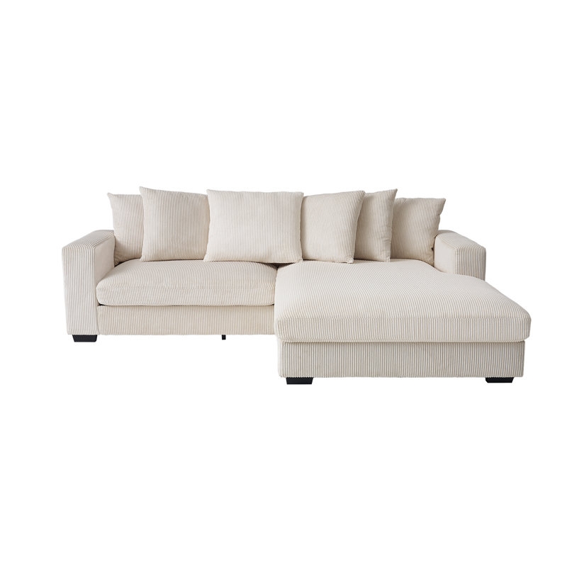 Oversized Sectional Sofa L-Shaped Beige Corduroy Deep Seated