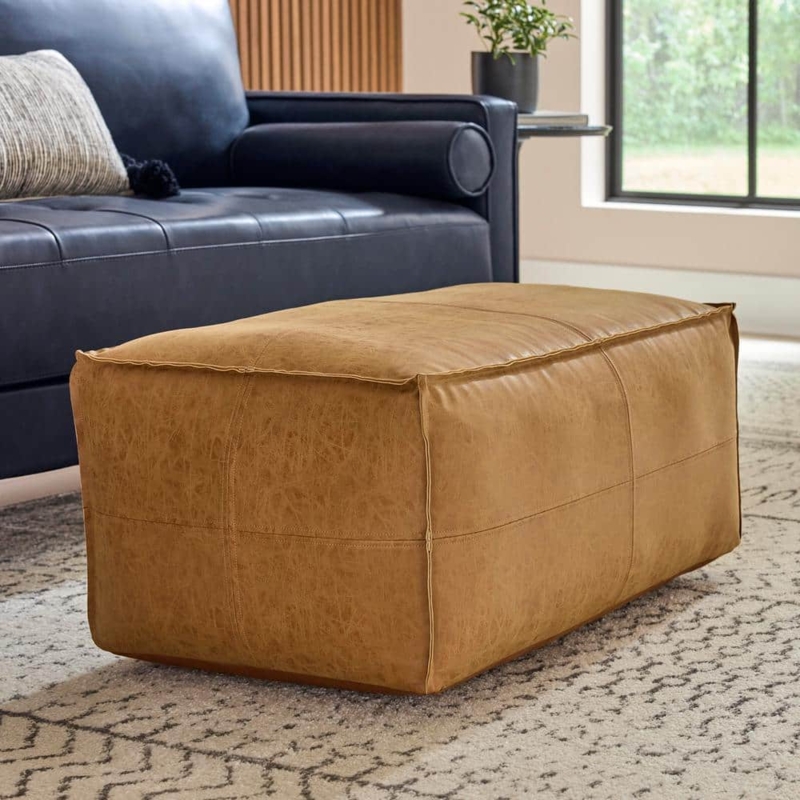 Oversized Sienna Brown Ottoman Bench with Vertical Stitching