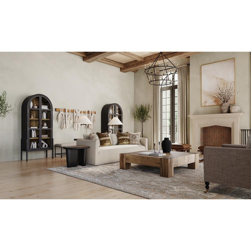 Oversized Square Coffee Table with Plinth Base and Natural Wood Grain