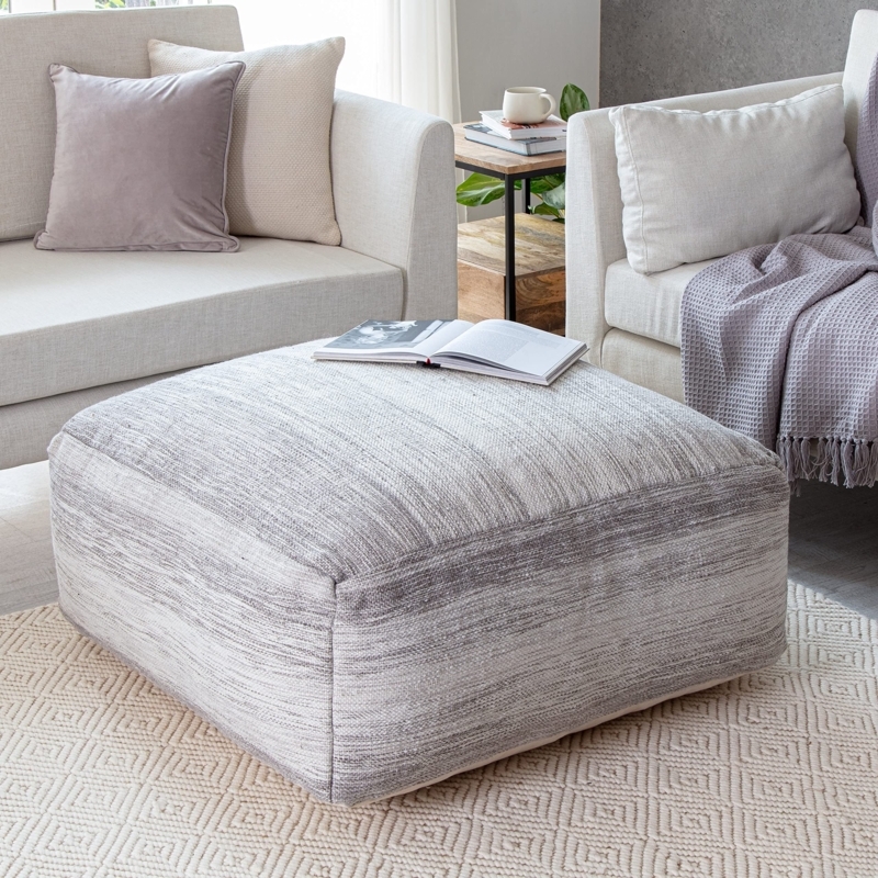 Oversized Square Pouf, Charcoal Gray Geometric Weave, Boho Floor Cushion