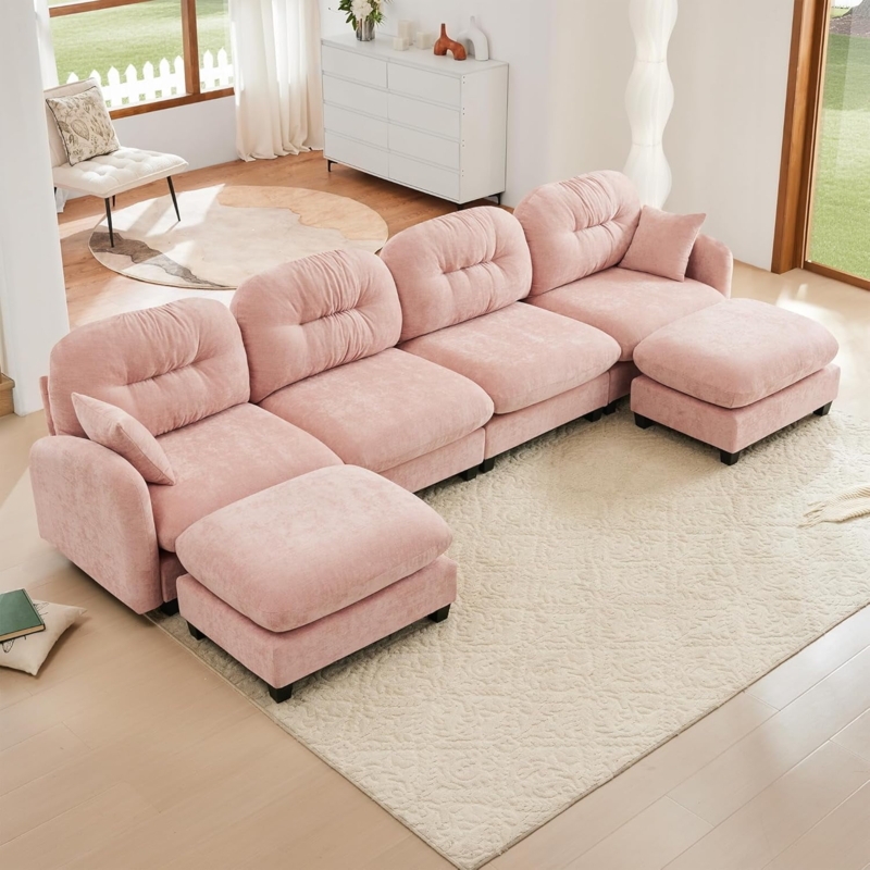 Oversized U-Shaped Sectional with Distinct Pleated Backrest