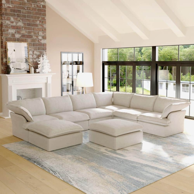 Overstuffed Modular Sectional Sofa U-Shaped, Cloud Style Modular Sectional.