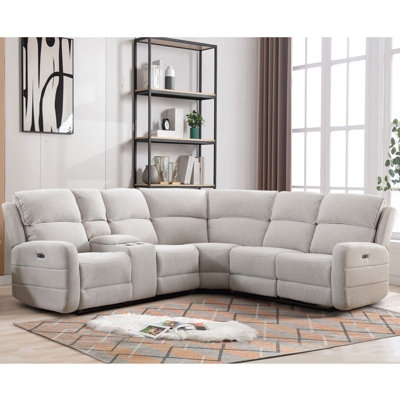 Overstuffed Power Reclining Sectional Sofa Charcoal Storage Console
