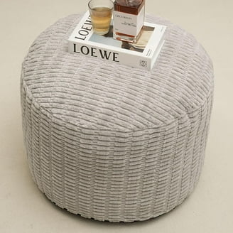 Pale Blue Gingham Pouf, Rectangular Shape, Coastal Farmhouse Style