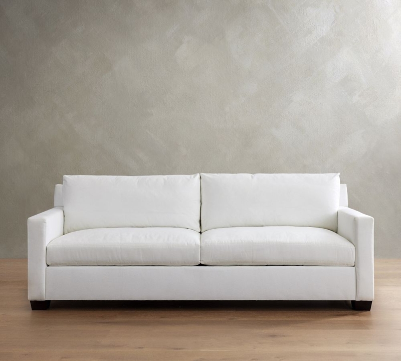 Parchment Linen Loveseat Square Arms Transitional Style