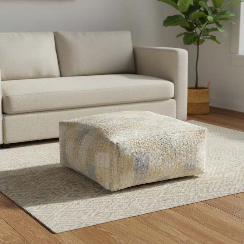 Patchwork Design Pouf Ottoman Oversized Circular Bohemian Stitching
