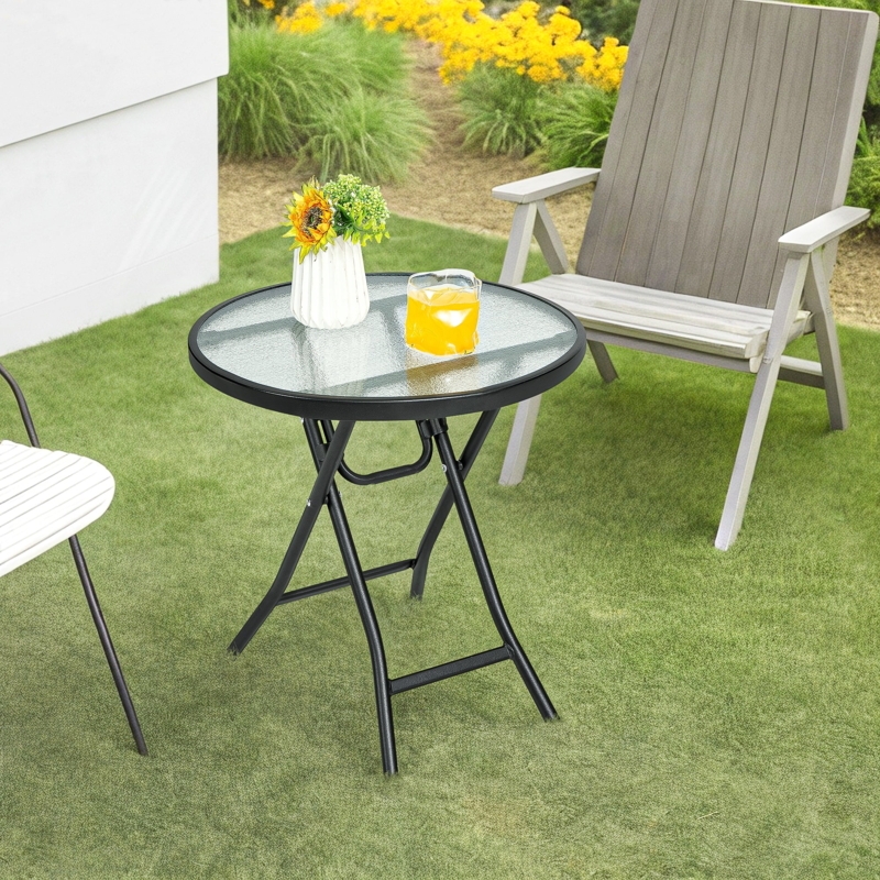 Patio Side Table Square Tempered Glass Top Black Frame