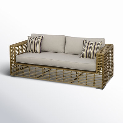 Patio Sofa Woven Wicker Deep Seating Thick Cushions Beige