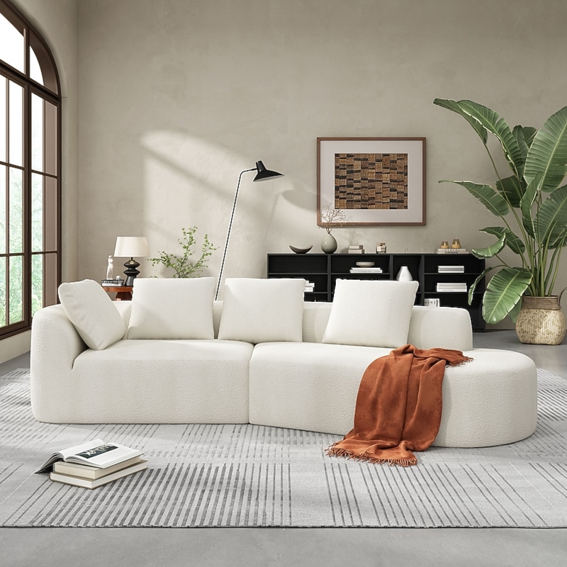 Pearl Curved Sectional Sofa, Low Profile Organic Modern Styling