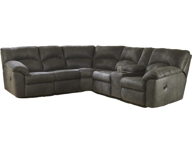 Pewter Fabric Reclining Sectional Pillowed Arms Center Console