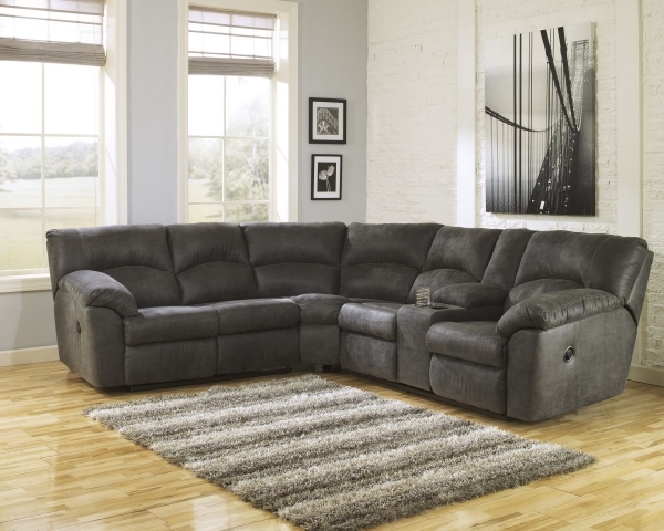 Pewter Reclining Sectional with Pillow Top Arms