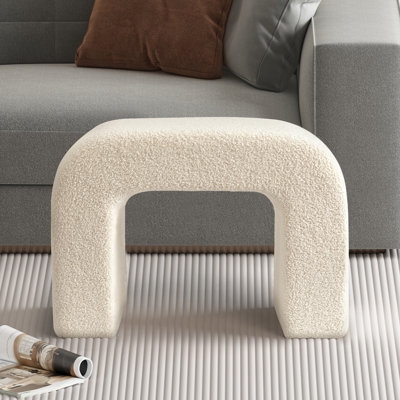 Pill Shape Boucle Ottoman, Cream Living Room Bench