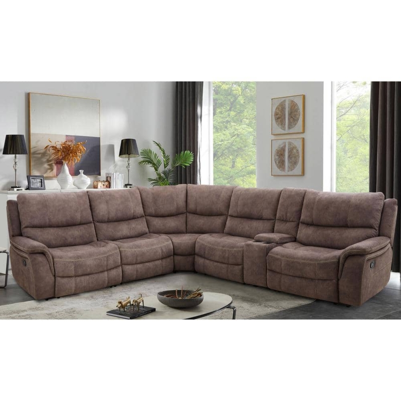 Pillow Top Arm Sectional Reclining Dark Brown Storage Console