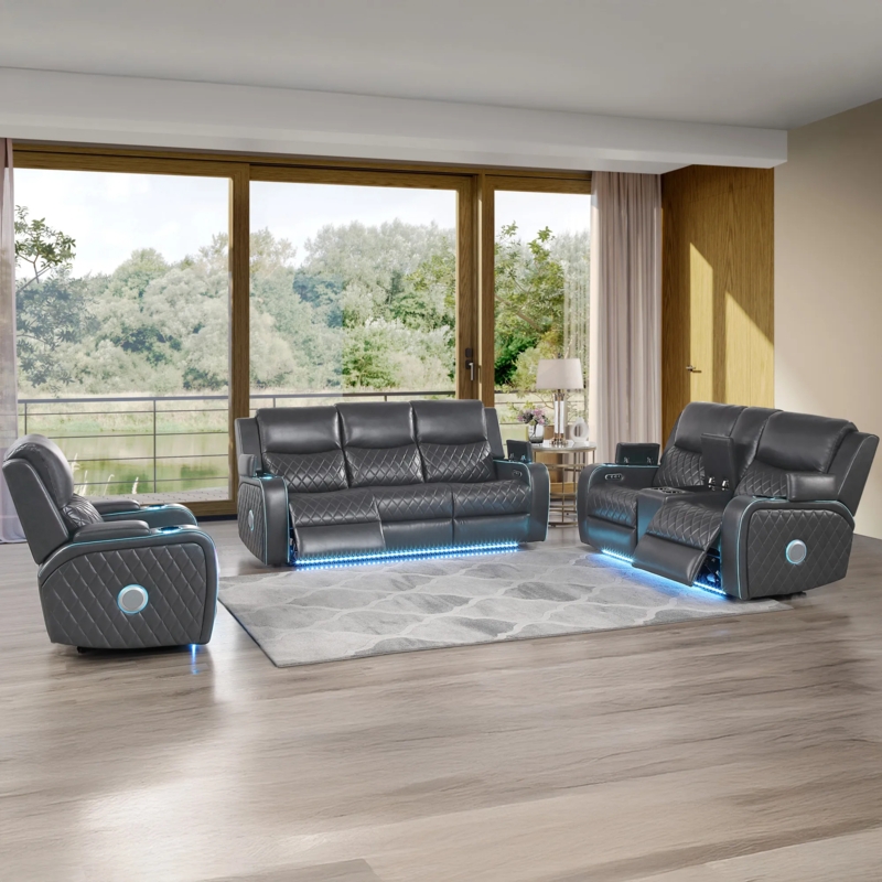 Pillow Top Arms Power Reclining Sectional Sofa Storage Console