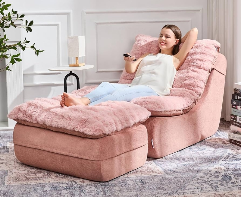 Pink Foam Sofa, Low Profile Silhouette, Matching Ottoman