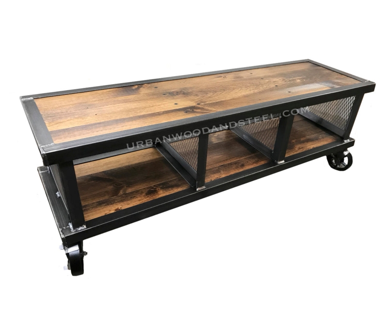 Plank Top Coffee Table with X-Frame Base and Lower Shelf