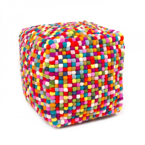 Playful Multicolored Felt Pouf Handmade Wool Ball Ottoman