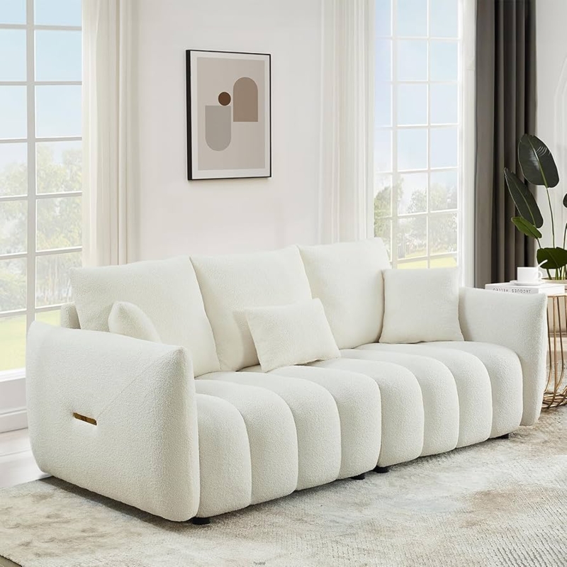 Plush Boucle Sofa with Rounded Cloud Silhouette