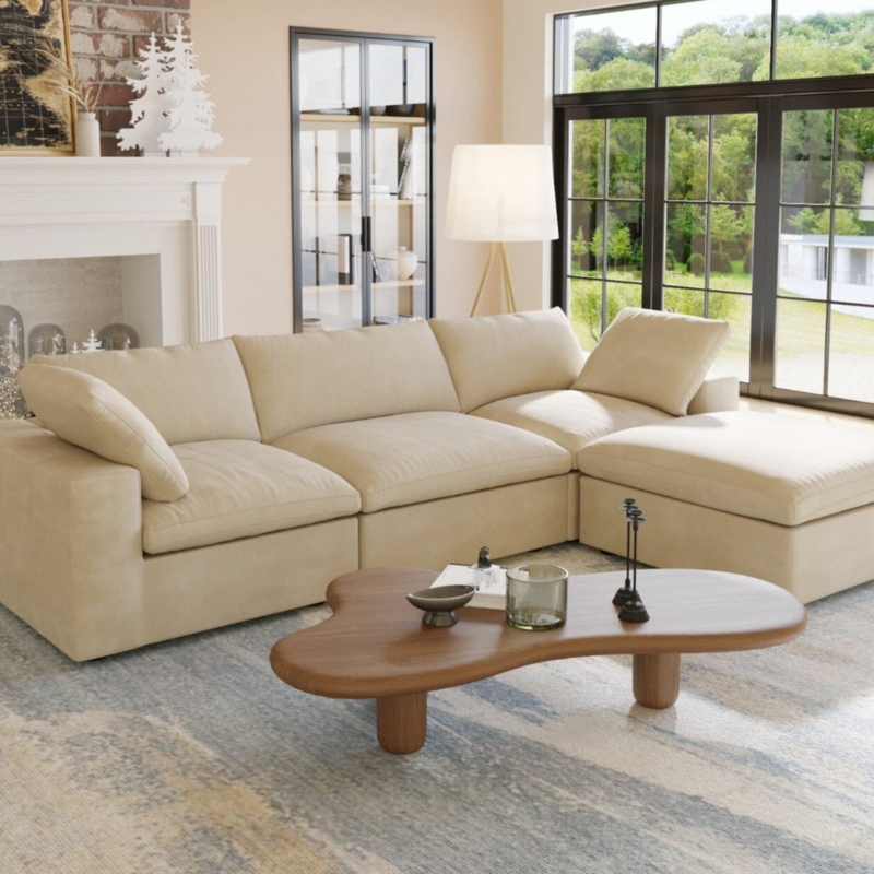 Plush Sectional Sofa Low Profile Modular, Low Profile Minimalist Sectional.