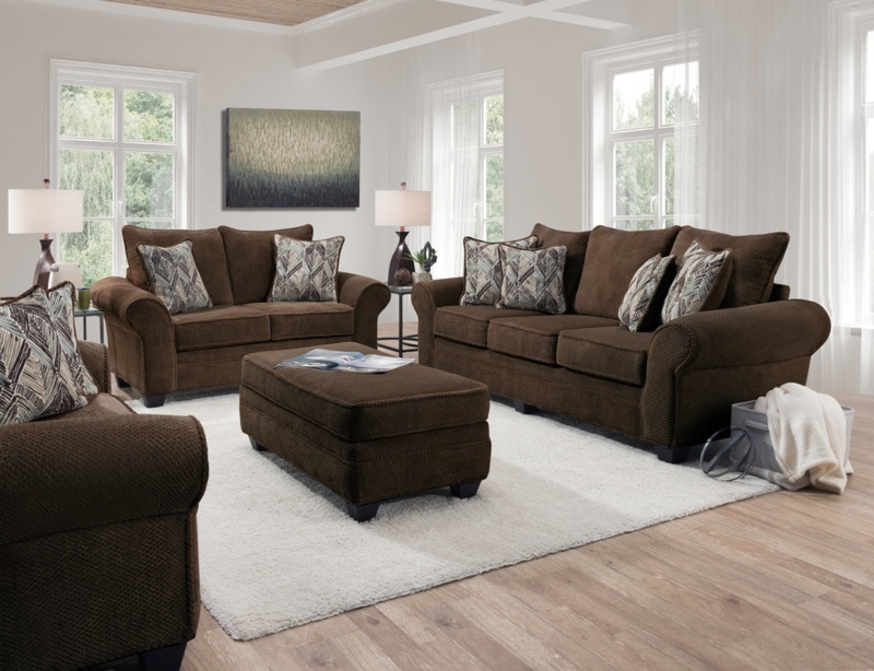 Plush Transitional Set: Chocolate Brown with Overstuffed Cushions (71 chars)