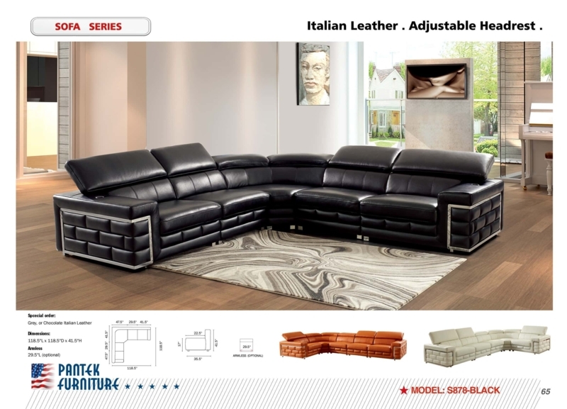 Polished Metal Legs Sectional L-Shaped Adjustable Headrests Modern
