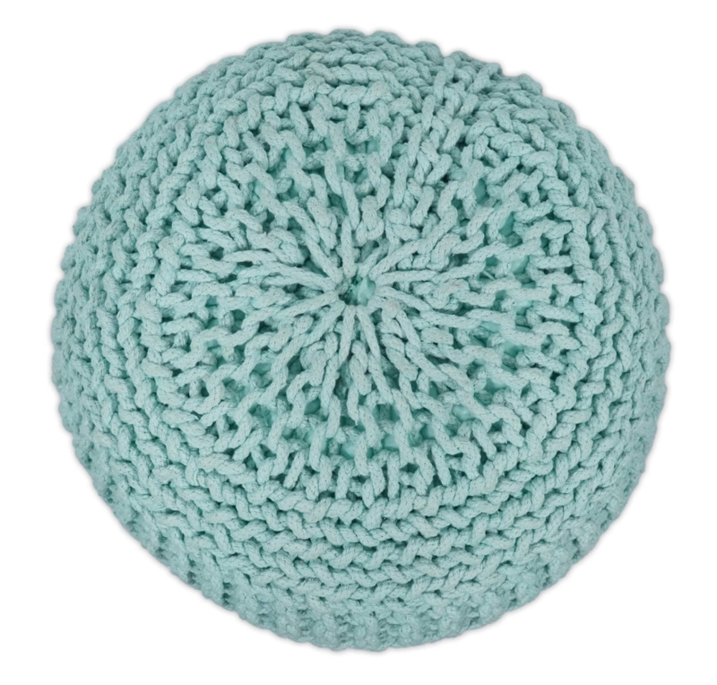 Pouf Aqua Blue Macrame Weave Round Hand Knitted Bohemian