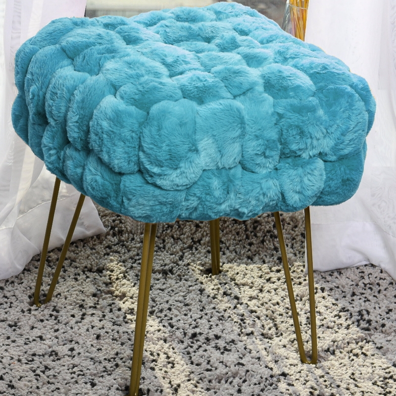 Pouf Aqua Blue Shaggy Faux Fur Cube Floor Ottoman Stool