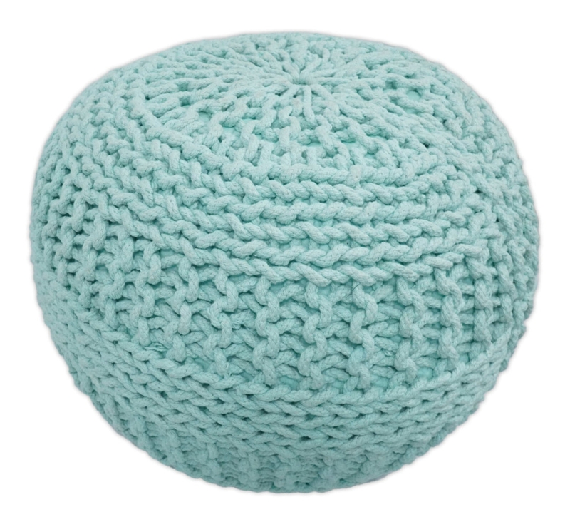 Pouf Aqua Macrame Texture Round Spherical Bohemian Coastal