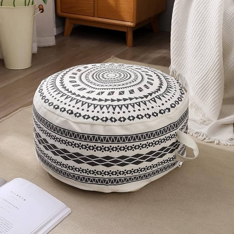 Pouf Black and White Geometric Pouf Cover with Side Handle