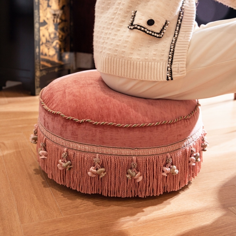 Pouf Blush Pink Woven Tassel Fringe Boho Floor Cushion