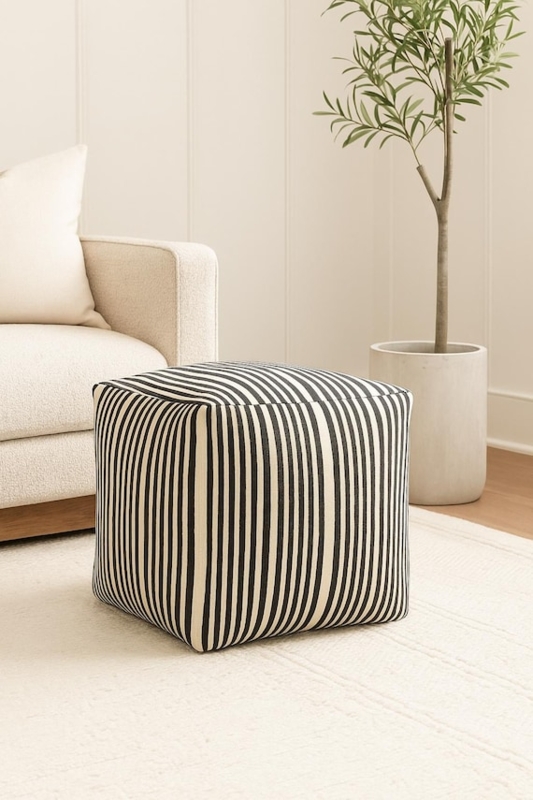 Pouf Bohemian Square Floor Seating, Bold Stripes Low Profile