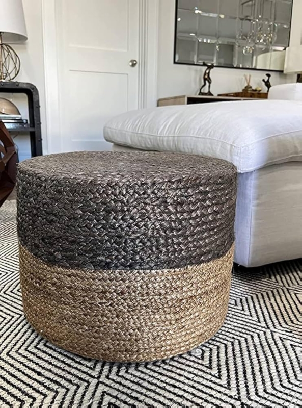 Pouf Braided Jute Cube Natural Boho Colorblock Floor Seating