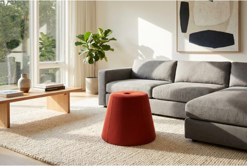 Pouf Brick Red Chunky Knit Round Floor Cushion Accent