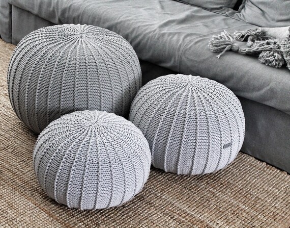 Pouf Bulbous Silhouette Chunky Knit Round Nursery Decor Accent