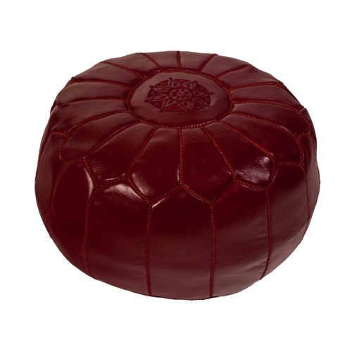 Pouf Burgundy Leather-Like Star Embroidery Moroccan Style