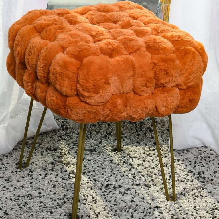 Pouf Burnt Orange Long Pile Faux Fur Cube Stool Ottoman