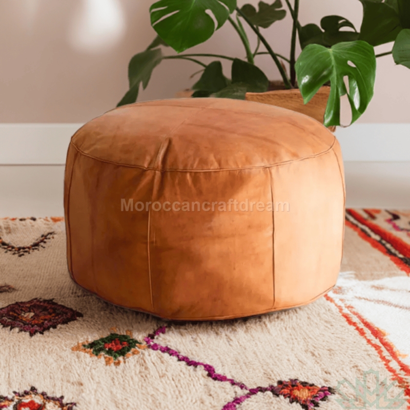 Pouf Caramel Star Embroidery Decorative Moroccan Handmade Style