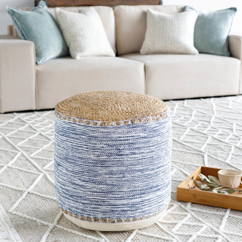 Pouf Charcoal Black Chunky Knit Cylindrical Shape Modern Footrest