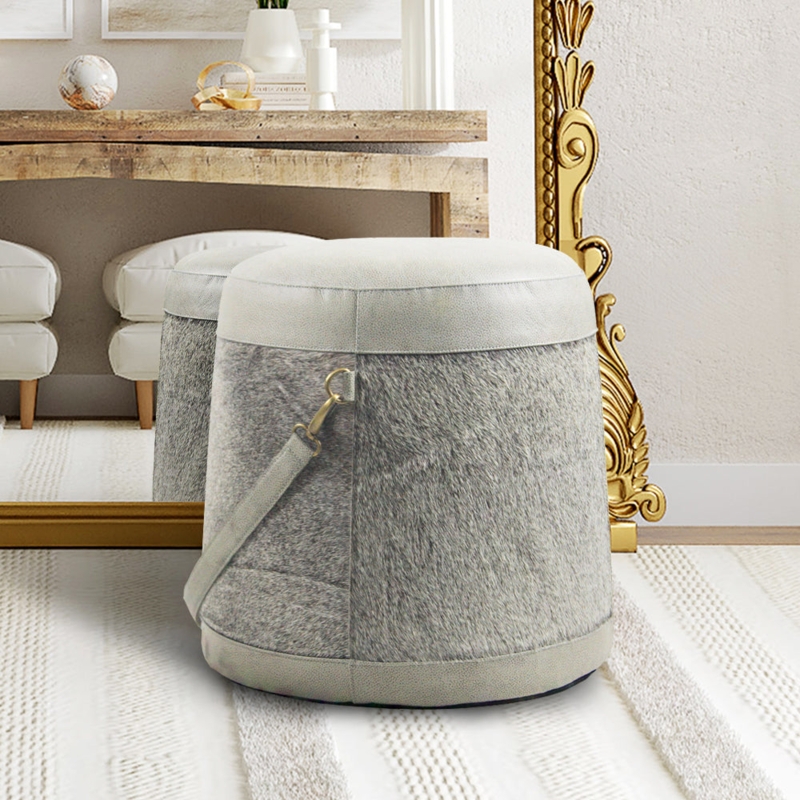 Pouf Charcoal Grey Bell Shape Channel Tufting Gold Base