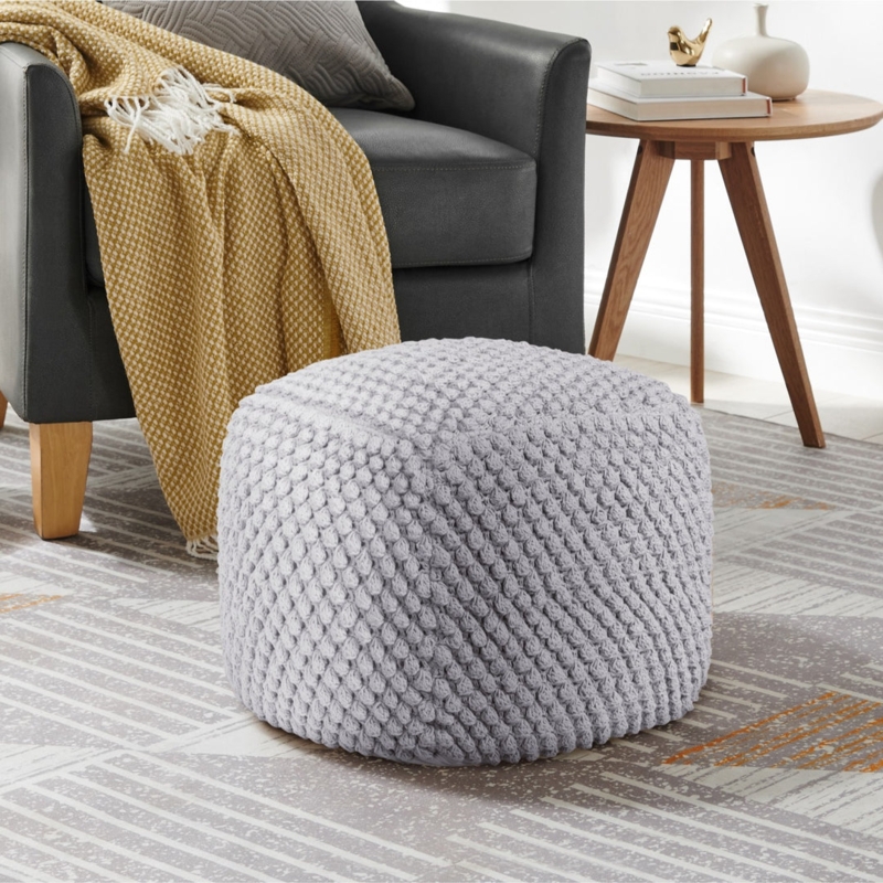Pouf Charcoal Grey Hand Knitted Texture Round Spherical
