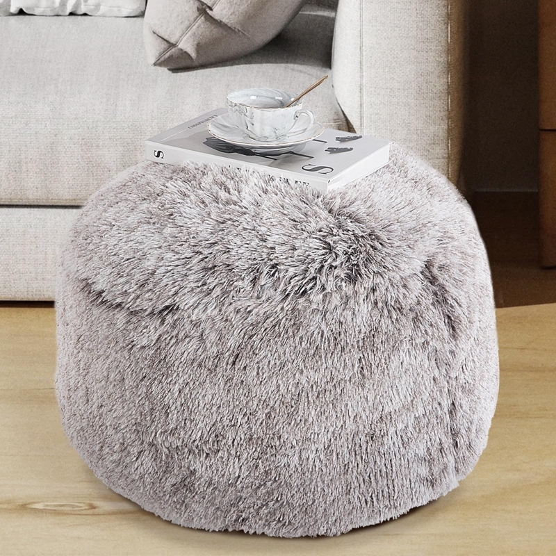 Pouf Chocolate Brown Shaggy Long Pile Faux Fur Round Footrest