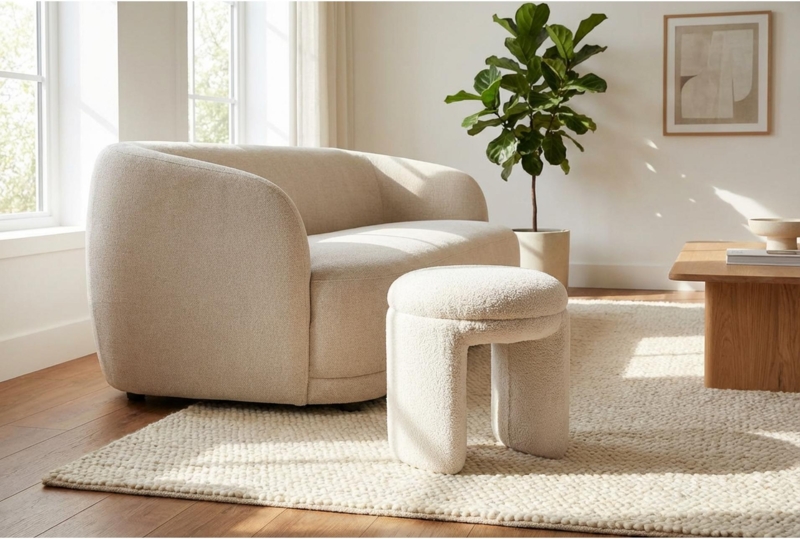 Pouf Chunky Braided Knit Cream Round Cozy Knitted Floor Pouf