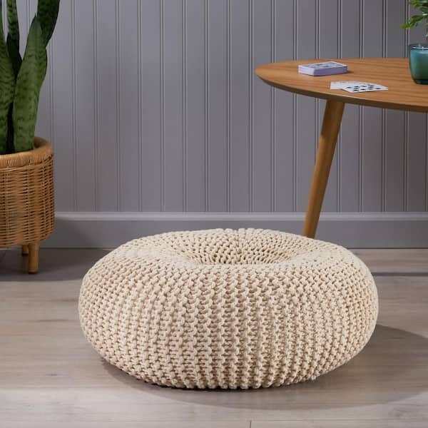 Pouf Chunky Braided Weave Round Drum Shape Boho Cotton Floor Seating