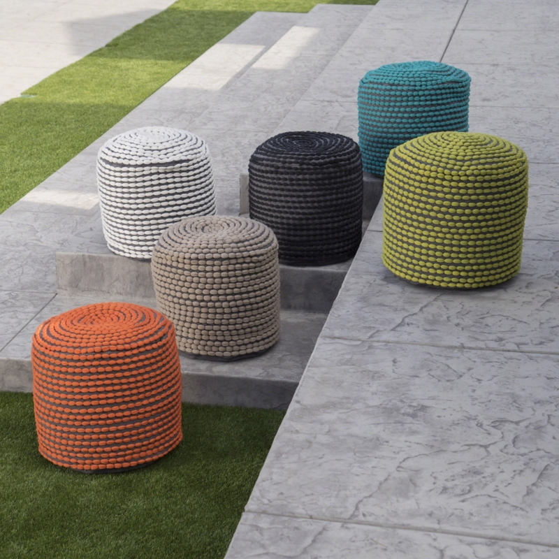 Pouf Chunky Knit Cylinder White Minimalist Textured Pouf