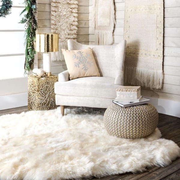 Pouf Chunky Knit Matte Yellow Gold Bohemian Round