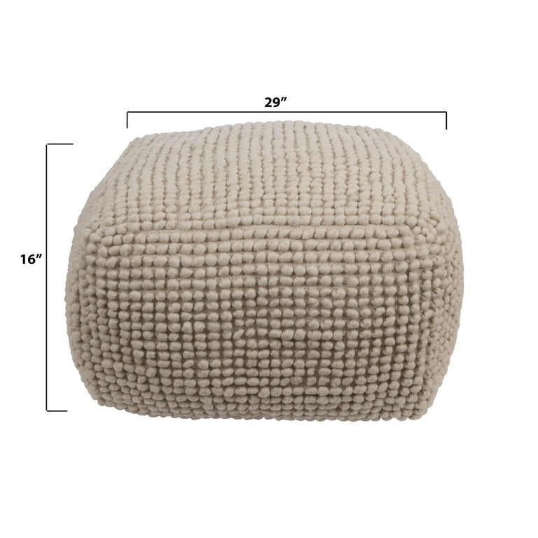 Pouf Chunky Knit Neutral Pouf Cream Braided Pattern Round Silhouette